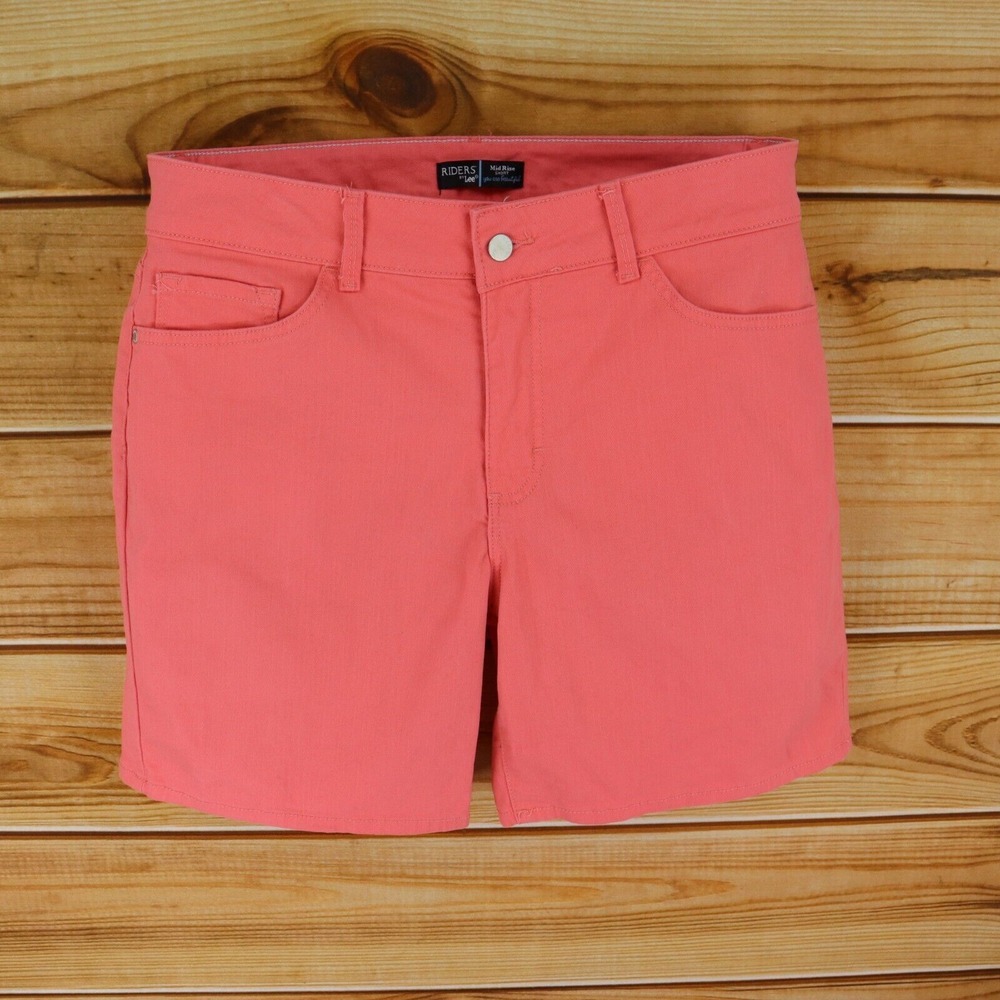 Riders by‎ Lee Jean Shorts Mid Rise Womens Sz 16 Pink Cotton Blend Denim Pockets